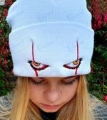 Unisex Winter Soft Outdoor Beanie Solid Color Knitted Hat Pennywise scary eyes Hood Hat for Kids Casual Outside Halloween Hats