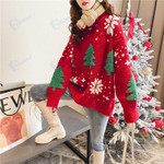 Warm Knitted Red Christmas Sweater Female O-neck Loose Knitwear Tops Autumn Winter