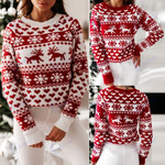 Sweater Women Christmas Deer Knitted Long Sleeve Round Neck Ladies