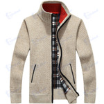 Winter Thick Men's Knitted Sweater Coat Off White Long Sleeve