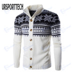 Autumn Winter Warm Christmas Sweater Men Fashion Printed Single-breasted Knit