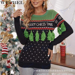 Women's Winter Autumn Letter Patchwork Pullover Sweater Top Ladies