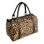 Coffee Leopard Fur Leatherette Double Handle Satchel Bag Handbag