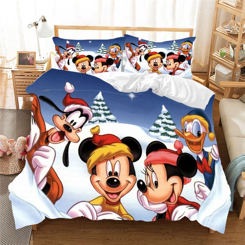 Merry Christmas Disney Mickey Mouse And Minnie Mouse Goofy Donald Duck Duvet Quilt Bedding Set H97