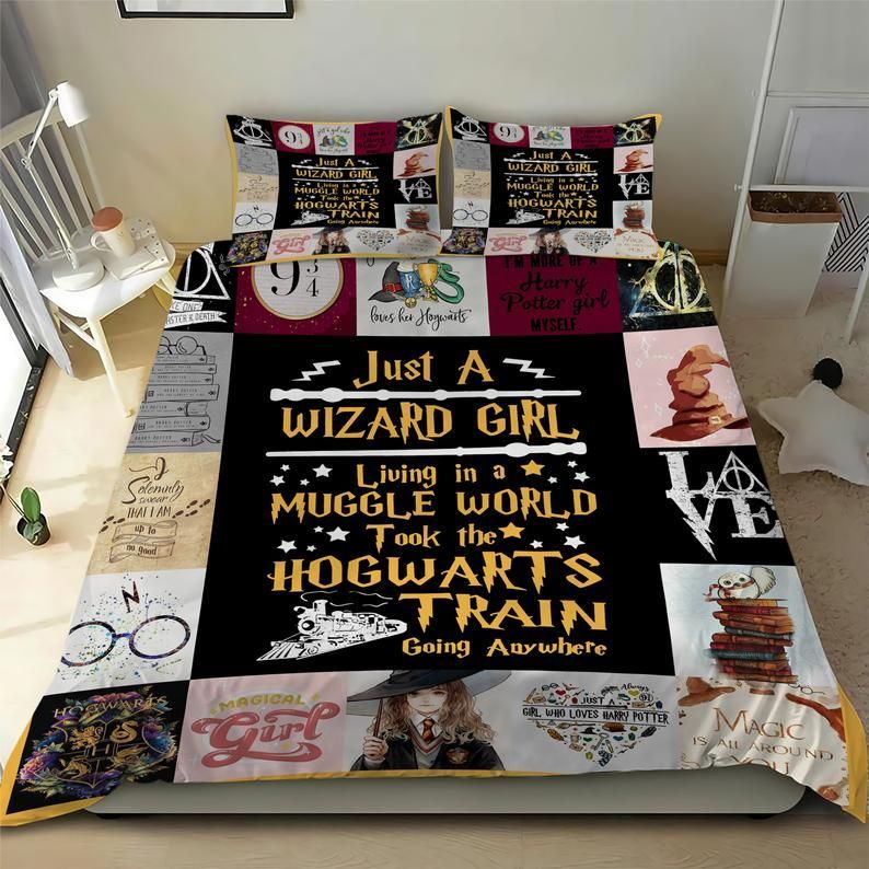 Harry Potter Birthday Gift Just A Wizard Girl Living In A Muggle World Took The Hogwarts Train Going Anywhere Duvet Quilt Bedding Set H97