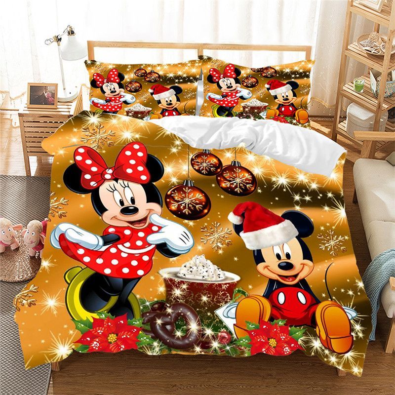 Merry Christmas Disney Mickey Mouse And Minnie Mouse 3 Duvet Quilt Bedding Set H97