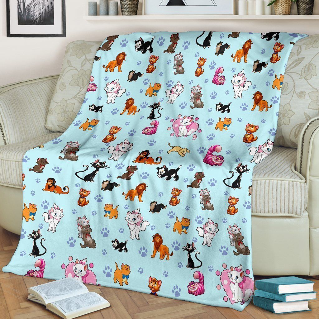Cute Disney Cats Fleece Blanket Gift For Fan, Premium Comfy Sofa Throw Blanket Gift H99