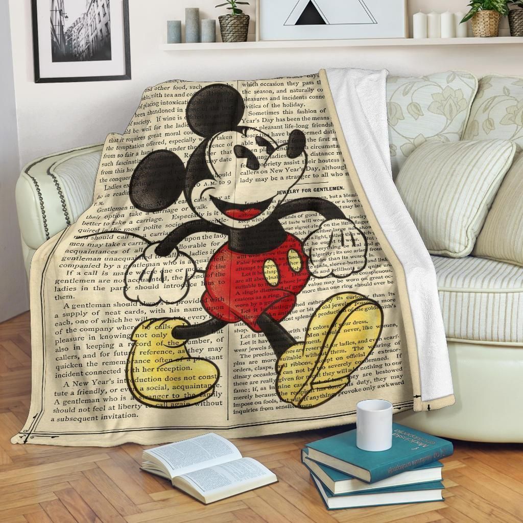 Book Page Mickey Disney Fleece Blanket Gift For Fan, Premium Comfy Sofa Throw Blanket Gift H99