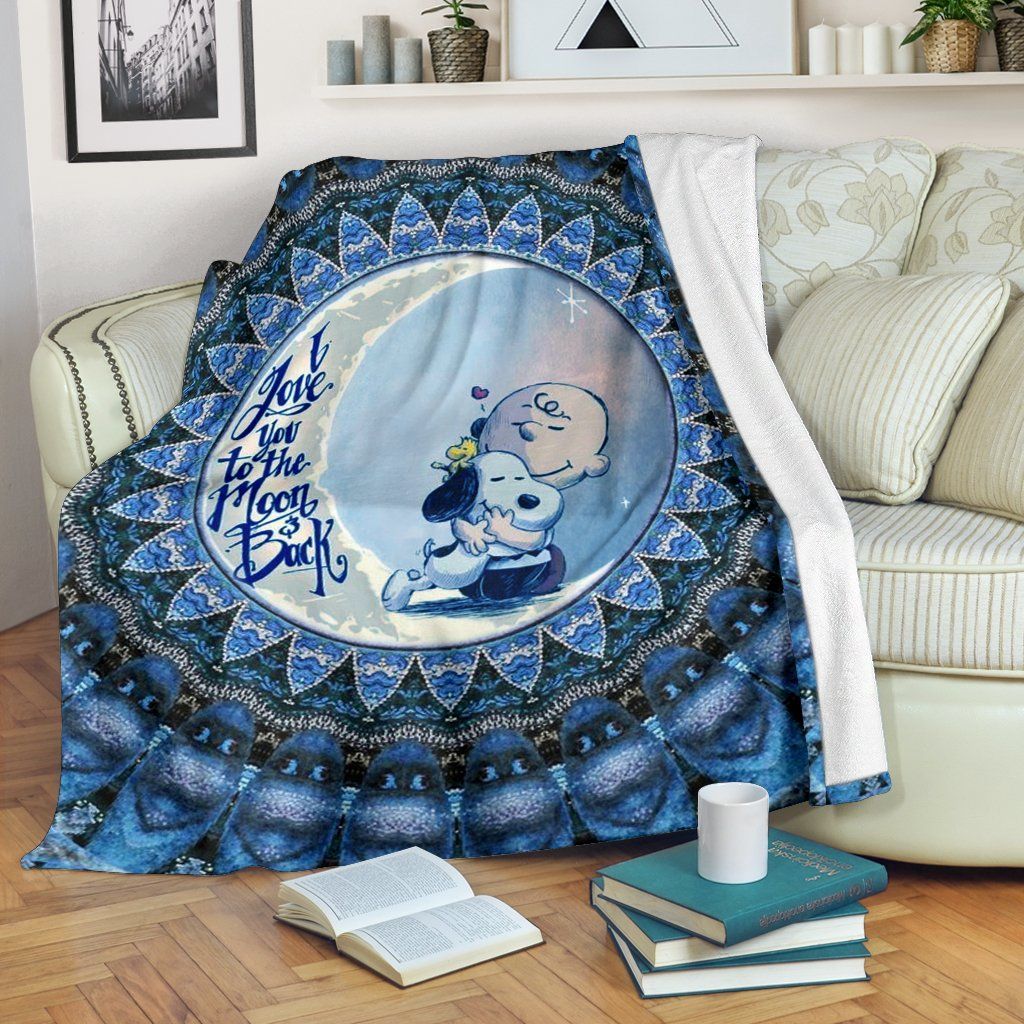 Mandala Snoopy I love you to the moon back Fleece Blanket, Premium Comfy Sofa Throw Blanket Gift H99