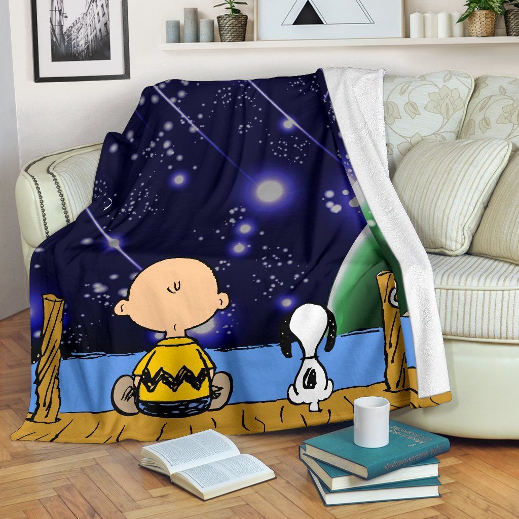 Charlie Brown and Snoopy Stargazing Fleece Blanket, Premium Comfy Sofa Throw Blanket Gift H99