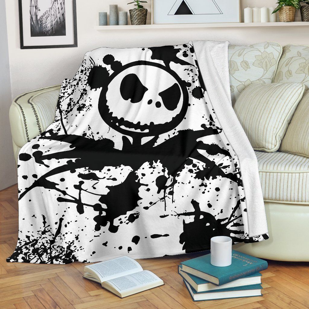 Jack Skellington Paint Flakes Fleece Blanket, Premium Comfy Sofa Throw Blanket Gift H99