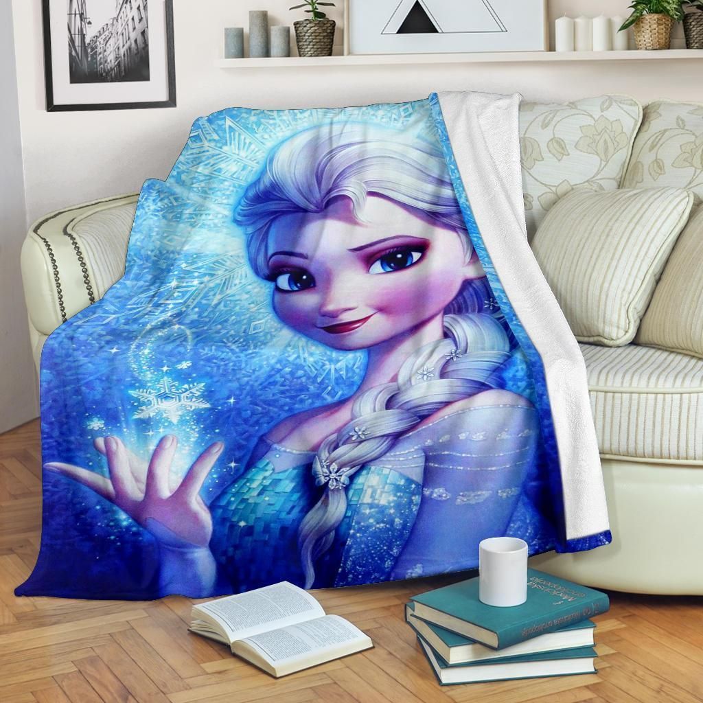 Elsa Princess Frozen Fleece Blanket Gift For Fan, Premium Comfy Sofa Throw Blanket Gift H99