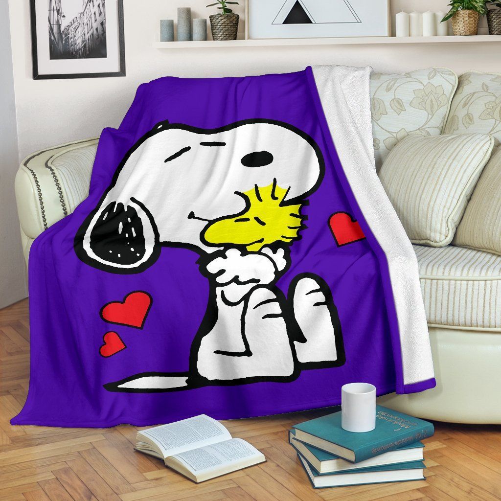 Purple Snoopy and Woodstock Fleece Blanket, Premium Comfy Sofa Throw Blanket Gift H99