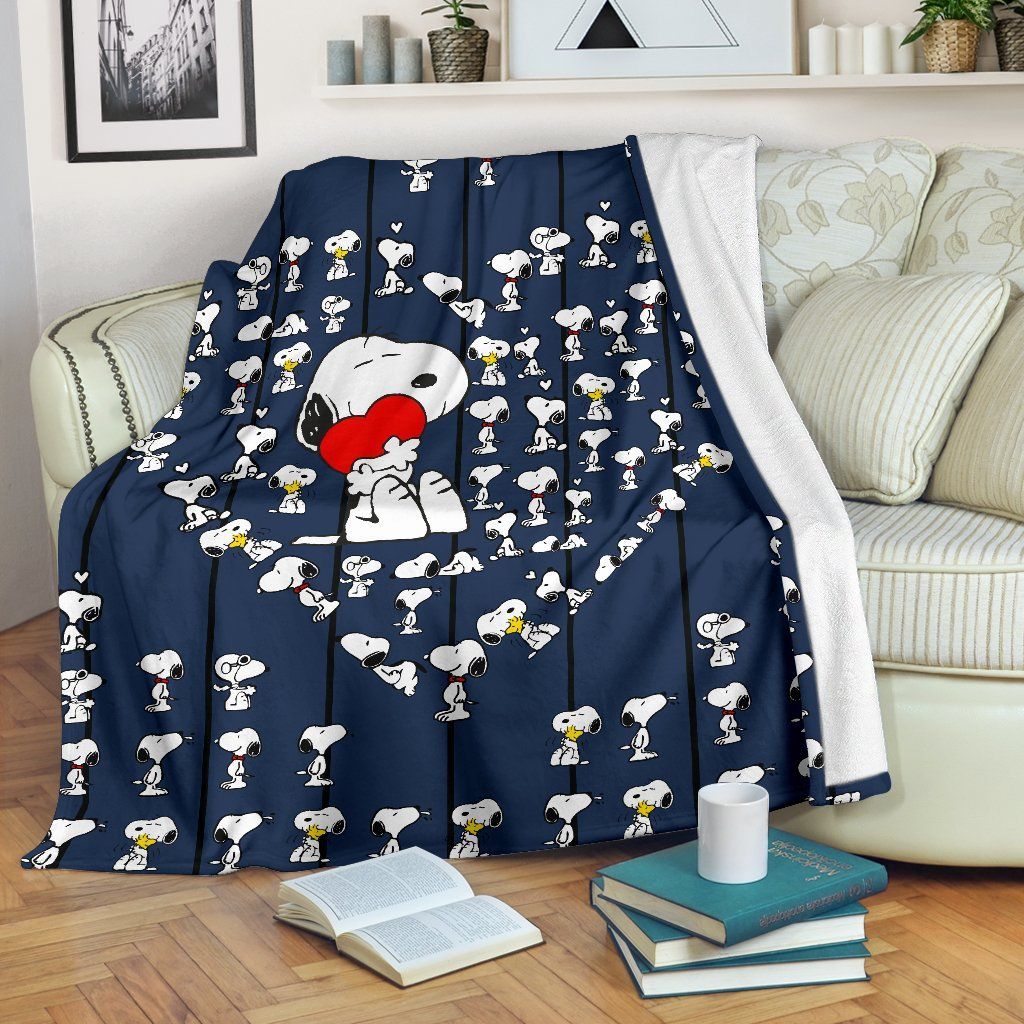 Snoopy and Woodstock make heart Fleece Blanket, Premium Comfy Sofa Throw Blanket Gift H99