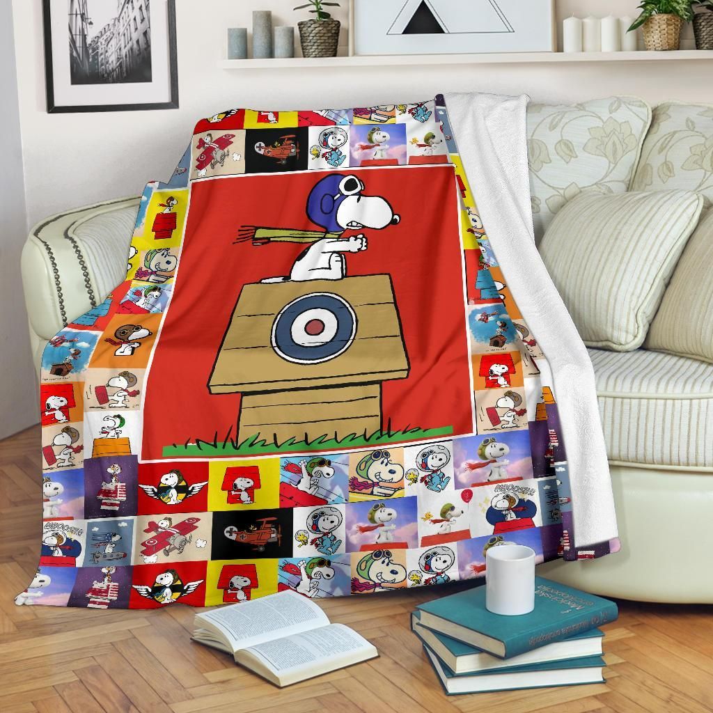 Snoopy and Woodstock Aviator Fleece Blanket, Premium Comfy Sofa Throw Blanket Gift H99