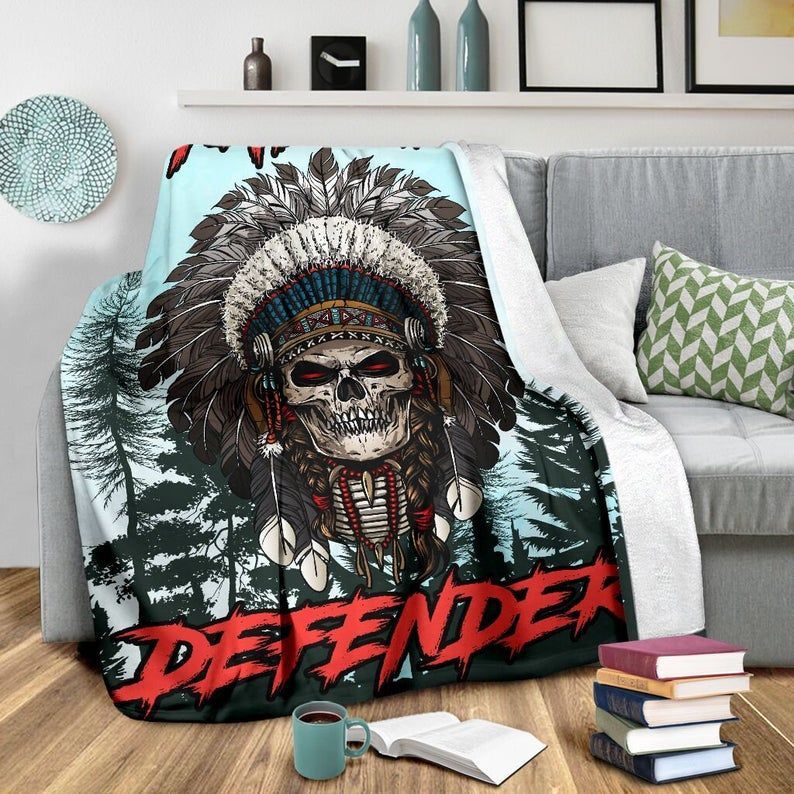 Skull Nature Defender Native Fleece Blanket, Premium Comfy Sofa Throw Blanket Gift H99