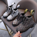 2020 New Autumn Girls Boys Short Fashion Boots Leather Bling Kids Martin Boots Rubber Comfortable Children's Snow Boots Sneakers