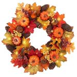 20 inch LED Lighted Front Door Wreath LED Wreath Outdoor  for Home Wall Front Porch Outdoor Farmhouse Wall Thanksgiving Halloween Decoration