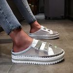 Summer Cool Air Mesh Loafers Shoes Women Diamonds Luxury Crystals Hook & Look Platform Casual Flats Sneakers