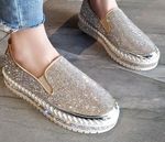 Crystal Diamonds Women Flats Bling Woman Shoes Rhinestone Ladies Casual Shoes Round Toe Slip-on Platform Shoes