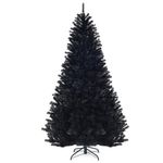 7.5ft Artificial Christmas Pine Tree Holiday Decoration with Metal Stand,  7.5ft Unlit Black Christmas Tree