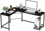 L-Shaped Desk Corner Gaming Computer Desk Office Workstation Modern Home Study Writing Wooden Table (Black)