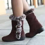 High Quality Fashion Women Fur Lined Wedge Snow Boots Tall Boots Women Winter Warm Ankle Boots Shoe