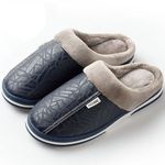 Men's Slippers Home Winter Indoor Warm Shoes Thick Bottom Plush  Waterproof Leather House Slippers