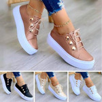 Sneakers Women Flats Round Toe Solid Color Casual Tennis Female Footwear Metal Button Decor Comfortable Ladies Vulcanized Shoe