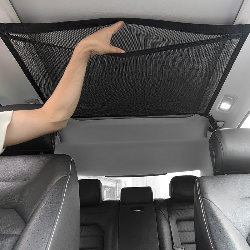 Car Ceiling Storage Net Pocket Car Roof Bag Interior Cargo Net Breathable Mesh Bag Car