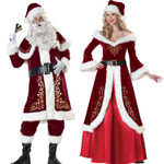 Xmas Santa Claus Suit Adult Christmas Cosplay Costume Red Deluxe Velvet Fancy 8Pcs Set Xmas