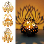 Meditation Tea Light Candle Holders Golden Lotus & Buddha Carving Tealight