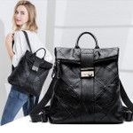 Anti-Theft Black Leather Backpack for Women