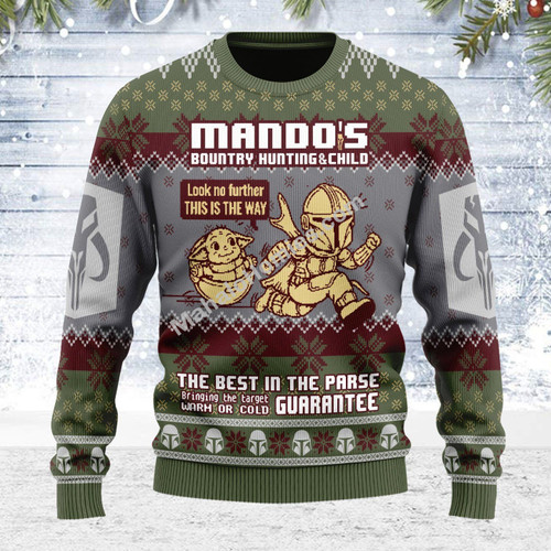 MahaloHomies Merry Christmas Unisex Ugly Christmas Sweater Mando's Bountry Hunting 3D Apparel
