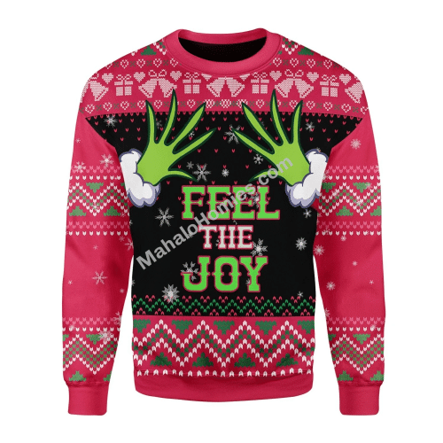 Merry Christmas Mahalohomies Unisex Christmas Sweater Feel The Joy Grinch 3D Apparel