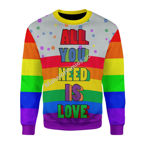 Merry Christmas Mahalohomies Unisex Christmas Sweater All You Need Is Love LGBT 3D Apparel