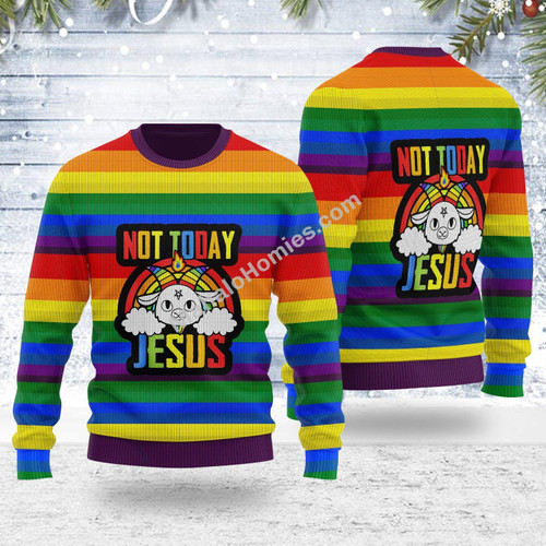Merry Christmas Mahalohomies Unisex Ugly Christmas Sweater Not Today Jesus 3D Apparel