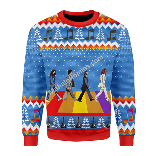 Merry Christmas Mahalohomies Unisex Christmas Sweater The Beatles Hippie 3D Apparel