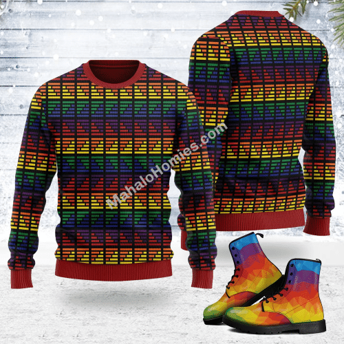 Merry Christmas Mahalohomies Unisex Ugly Christmas Sweater LGBTQ+ Flag Stripes 3D Apparel
