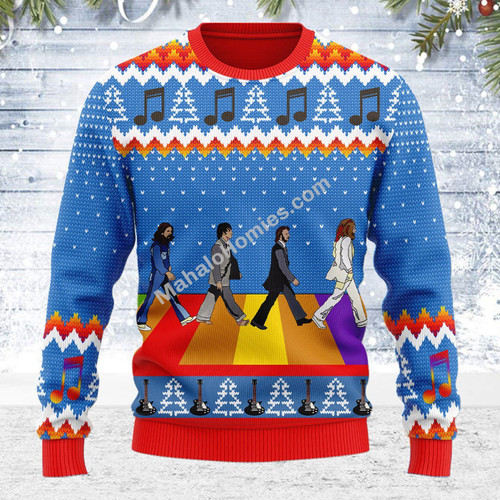 Merry Christmas Mahalohomies Unisex Ugly Christmas Sweater The Beatles Hippie 3D Apparel