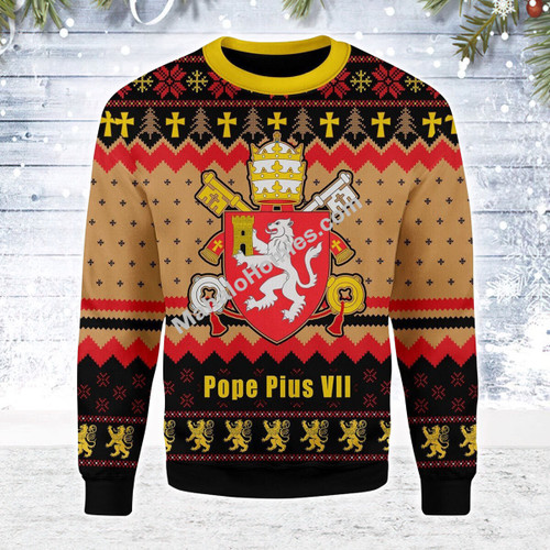 Mahalohomies Unisex Christmas Sweater Pope Pius VIII Coat of Arms 3D Apparel
