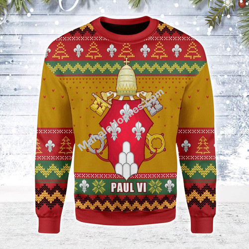 Mahalohomies Unisex Christmas Sweater Pope Paul VI Coat Of Arms 3D Apparel