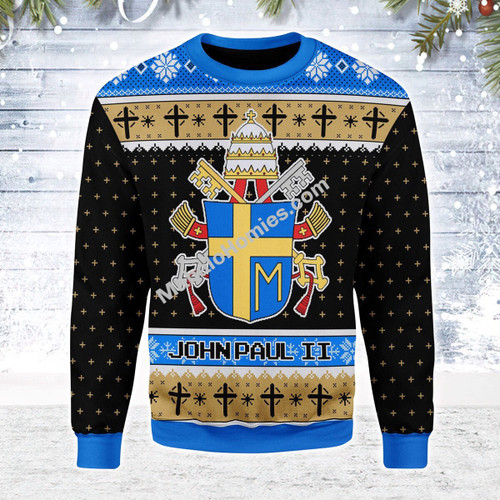 Mahalohomies Unisex Christmas Sweater John Paul II Coat of Arms 3D Apparel