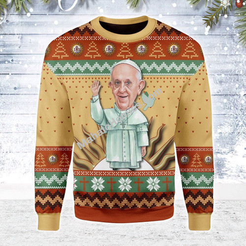 Mahalohomies Unisex Christmas Sweater Pope Francis 3D Apparel