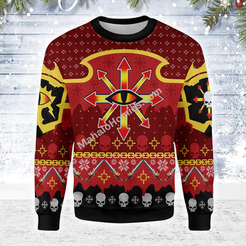 Merry Christmas Mahalohomies Unisex Christmas Sweater Chaos Reigns Khorne 3D Apparel