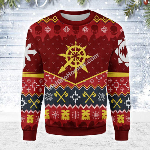 Merry Christmas Mahalohomies Unisex Christmas Sweater 'Slay Bells Ring' Khorne Chaos 3D Apparel