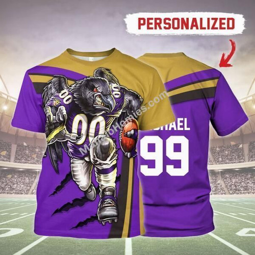 MahaloHomies Personalized Unisex T-Shirt Baltimore Ravens Football Team 3D Apparel