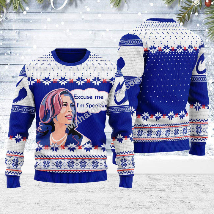 Merry Christmas Mahalohomies Unisex Ugly Christmas Sweater Kamala Harris Excuse Me I'm Speaking 3D Apparel
