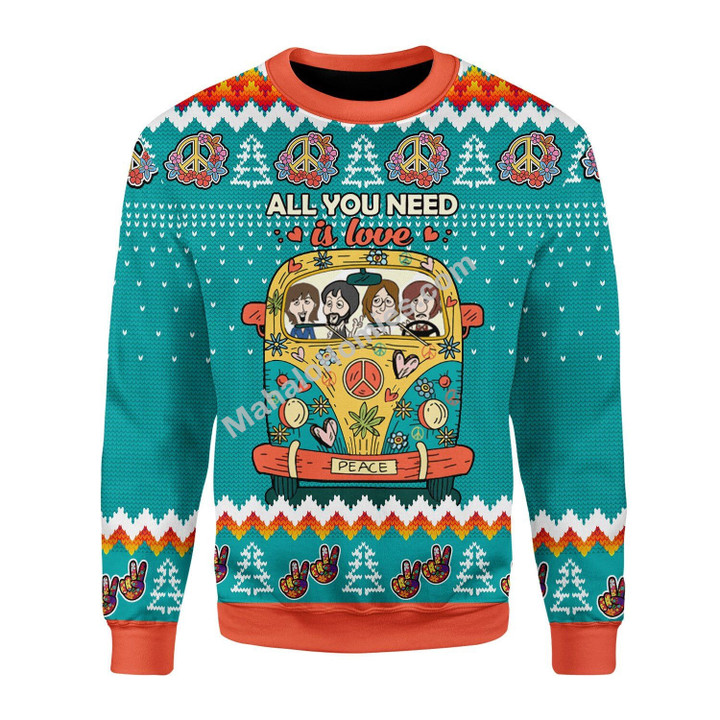 Merry Christmas Mahalohomies Unisex Christmas Sweater All You Need Is Love Hippie 3D Apparel