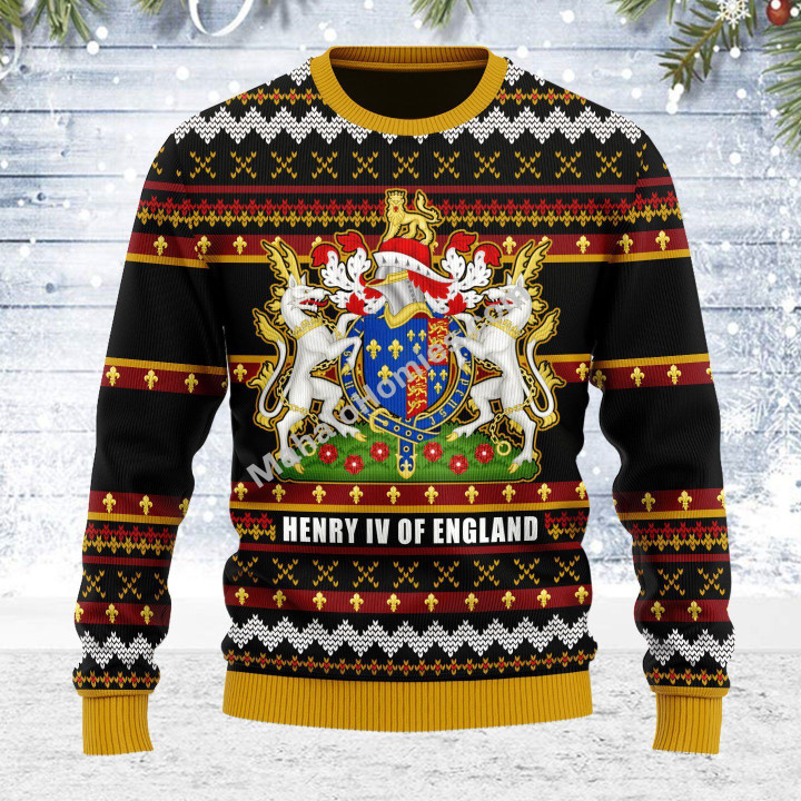 Merry Christmas Mahalohomies Unisex Ugly Christmas Sweater Coat Of Arms Henry VI 3D Apparel